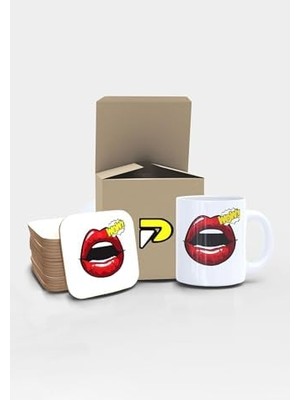 Storemax Dudak Wow Popart Tasarımlı Baskılı Kupa Bardak Seti, Eğlenceli Özel Hediye Mug