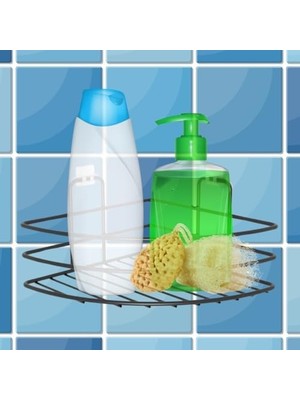 Storemax Kendiliğinden Yapışkanlı Montaj Gerektirmeyen Tek Katlı Banyo Askı Köşe Şampuanlık Siyah