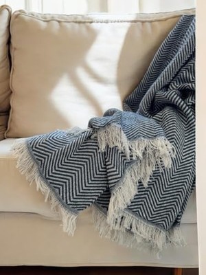 Storemax Pamuklu Koltuk Örtüsü Desenli 200X230 cm Kanepe Çekyat Buldan Bezi Lacivert