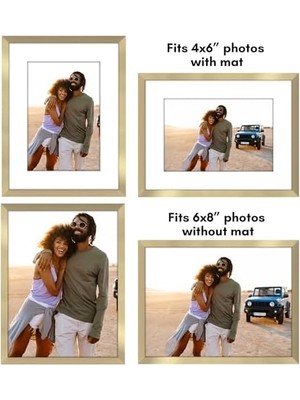 Storemax Americanflat 6x8 Altın Resim Çerçevesi - Mat Veya 6x8 Çerçeve Mat ile 4x6 Resim Çerçevesi Olarak Kullanın - Duvar Veya Masa Üstü Ekran Için Kırılmaya Dayanıklı Cam ve Şövale ile Ince Kenarlık Fotoğraf