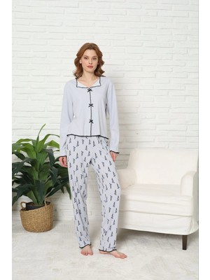 Pijamoni Kadın Berlin Kumaş Gömlek Yaka Lila Pijama Takımı
