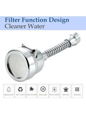 Storemax Hortumlu 360° Dönebilen 3 Kademeli Tasarruflu Musluk Başlığı – Mutfak, Banyo ve Lavabo Için Su Tasarrufu Sağlayan Krom Kaplama Başlık, Abs Malzeme, Ofis ve Ev Uyumu, Kolay Montajlı