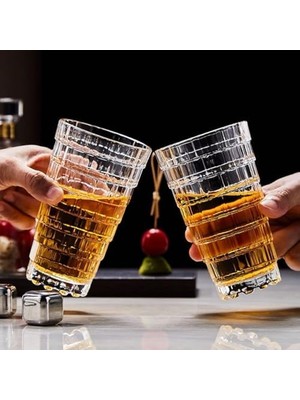 Storemax 380ML 6 Adet Kokteyl Seti, Kristal Kare Desenli Cam Bardak, Soğuk Içecekler Için Borosilikat Cam, Buzlu Içecekler,kokteyller Için Ideal Ergonomik Tasarım