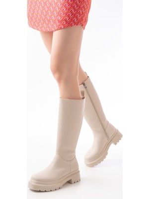 Zerenyus ZRİN236-340 Premium Bej Fermuarlı Günlük Kadın Çizme