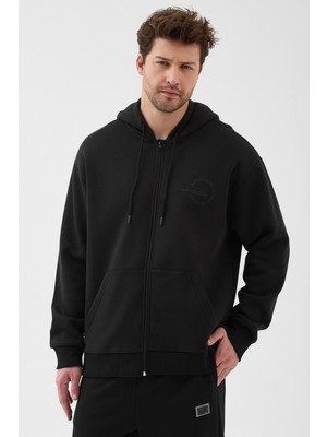 Expier Unisex Kapüşonlu Fermuarlı Cepli Relax Fit Baskılı Düz Sweatshirt