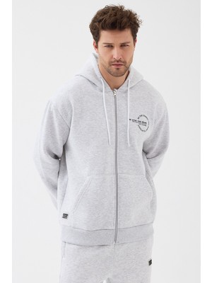 Expier Unisex Kapüşonlu Fermuarlı Cepli Relax Fit Baskılı Düz Sweatshirt