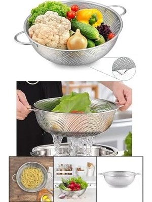 Storemax Paslanmaz Çelik 26CM Çift Kulplu Sepet Süzgeç, Salata, Meyve, Makarna Süzgeci - Paslanmaz Çelik Çift Kulplu 26CM Sepet Süzgeç