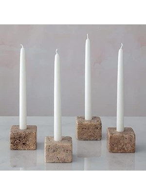 Storemax Doğal Traverten Mermer Şamdan Mumluk 4lü Set Silver