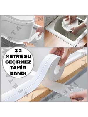 İnfeta 3.2m Su Geçirmez Kenar Bandı Banyo Küvet Mutfak Lavabo Su Sızdırmaz Bant Beyaz