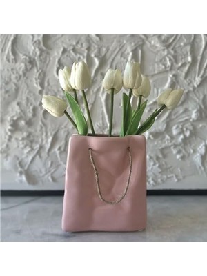 Storemax Studıo Dekoratif Seramik Çanta Şeklinde Vazo CB001-WH (Pembe)