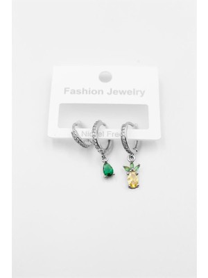 NW NessiWorld 3'lü Ananas Küpe - Gümüş