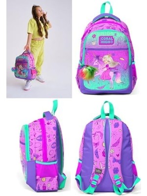 Storemax Üç Gözlü Kız Çocuk Ilk ve Orta Okul Çantası - Pembe Yeşil ve Prenses