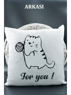 Storemax Harfli Kırlent Kılıfı Kadife 43X43 cm Çift Taraflı I Harfi Kedi Desenli Evlilik Teklifi Doğum Günü Siyah-I