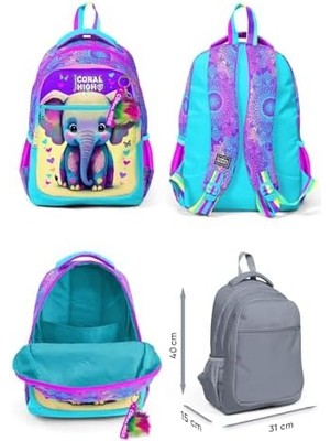 Storemax Pembe Turkuaz Fil Desenli Kız Çocuk Ilkokul Çantası ve Günlük Sırt Çantası