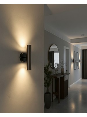 Kahverengi Başlık Siyah Gövde GU10 Çift Yönlü Metal Duvar Aplik Ayna Tablo Yanı Yatak Başı