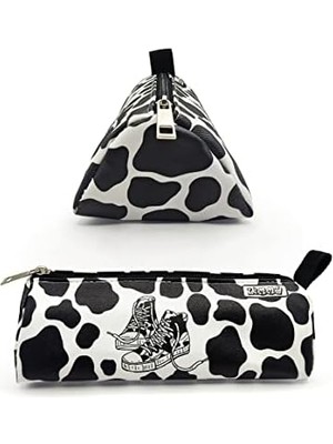 Storemax Kalem Kutusu Inek Desenli Ayakkabı Detaylı Üçgen Kalemkutu Vegan Deri Kalemlik - Siyah