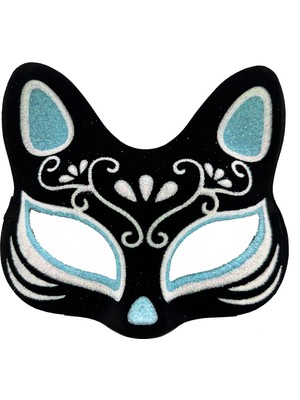 Just Cheap Store Siyah Süet Gümüş Mavi Simli Kedi Maskesi