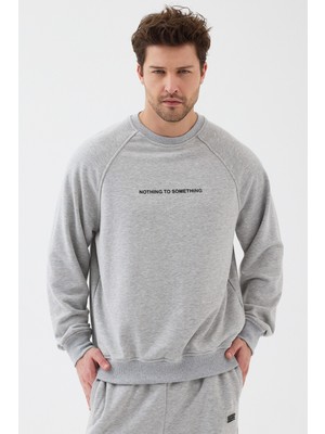 Expier Unisex Relax Fit Rahat Kesim Pamuklu Basic Bisiklet Yaka Baskılı Sweatshirt