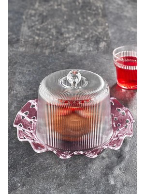 Depa Akrilik Barok Mürdüm Renk Kek Fanus & Kek Saklama Kabı & Şık Sunum Organizeri 26 cm