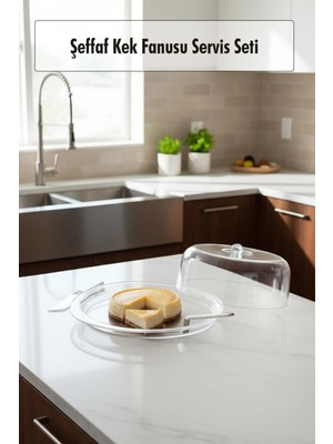 Depa Şeffaf Akrilik Kek Fanusu ve Servis Seti – 33 x 39 x 14 cm (4 Parça)