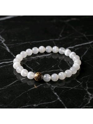 Aytens Takı Orijinal Selenit Doğal Taş Bileklik - Özel Tasarım Pirinç Işlemeli Zamak Detaylı