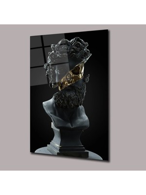 Glassual Art Gold Kurukafa Detaylı Heykel Heykeller Cam Tablo PCT0831