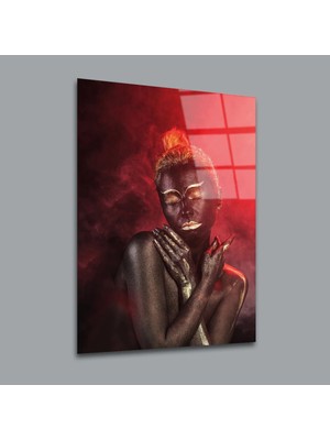 Glassual Art Kırmızı Siyahi Kadın Cam Tablo PCT0081