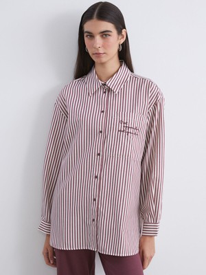 Lc Waikiki Yeni Sezon Çizgili Oversize Poplin Kadın Gömlek Tunik