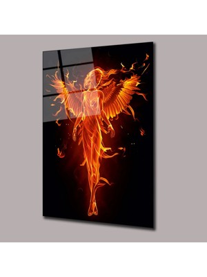 Glassual Art Alevli Cehennem Meleği Neon Cam Tablo PCT0592