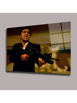 Glassual Art Sinirli Scarface - Tony Montana Sinema ve Ünlüler Cam Tablo PCT0944