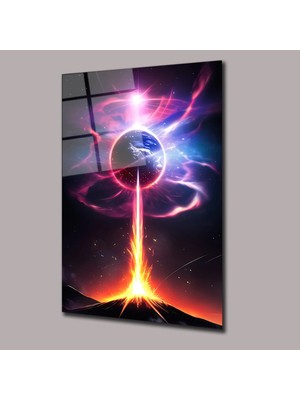 Glassual Art Gezen Alev Detaylı Uzay ve Bilim Cam Tablo PCT0708