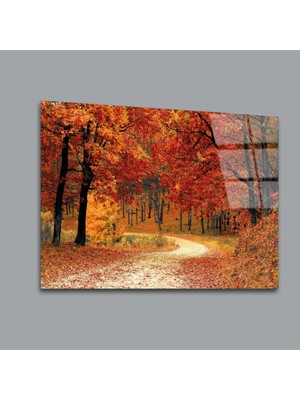 Glassual Art Sonbaharda Kırmızılaşmış Ağaçlar Manzara Cam Tablo PCT0154