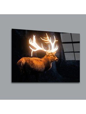 Glassual Art Işıklı Geyikli Hayvanlar Alemi Cam Tablo PCT0140