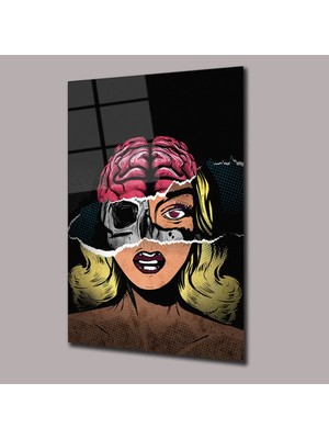 Glassual Art Kırmızı Katikatür Çizim Kadın Cam Tablo PCT0737