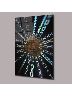 Zincirli Bitcoin Logosu Dolar Cam Tablo PCT0820