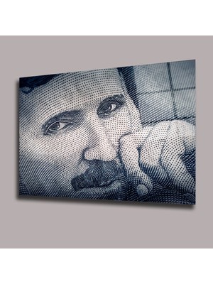 Glassual Art Nikola Tesla - Mavi Nokta Çizim Deseni Uzay ve Bilim Cam Tablo PCT0953