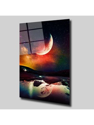 Glassual Art Yıldız Ay Olan Gökyüzü Manzara Cam Tablo PCT0365