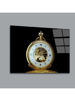 Glassual Art Gold Saat Roma Rakamlı Karışık Cam Tablo PCT0151