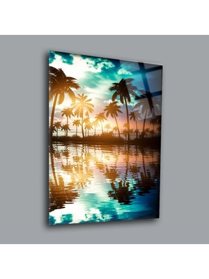 Deniz ve Palmiye Ağaçları Manzara Cam Tablo PCT0022
