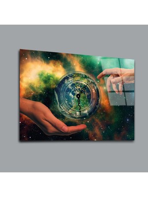 Glassual Art Roma Rakamlı Saat ve Eller Karışık Cam Tablo PCT0104