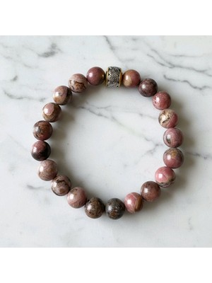 Aytens Takı Orijinal Rodokrozit Doğal Taş Bileklik - Zamak Üzeri Pirinç Işlemeli