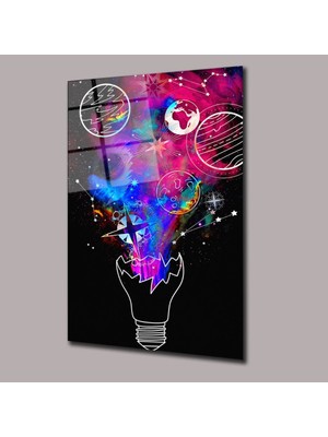 Glassual Art Kırık Ampul Gezegen Detaylı Uzay ve Bilim Cam Tablo PCT0664
