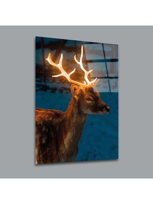 Glassual Art Parlak Boynuzlu Geyik Hayvanlar Alemi Cam Tablo PCT0082