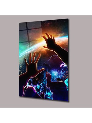 Glassual Art Insan Uzay Boşlugu ve Dünya Uzay ve Bilim Cam Tablo PCT0651