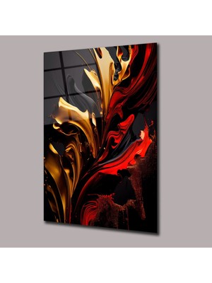 Glassual Art Kırmızı Boya Yaprak Desenli Renk Cümbüşü Cam Tablo PCT0701