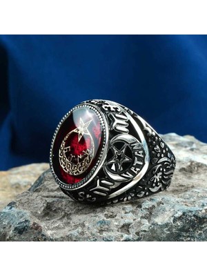 Takılingo 925 Ayar Gümüş Vatan Işlemeli Göktürkçe Türk Yazılı Mineli Erkek Yüzük