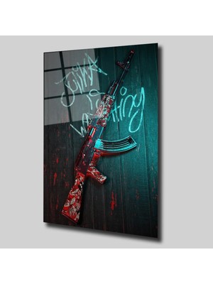 Glassual Art Uzun Namlulu Silah 2 Dolar Cam Tablo PCT0347