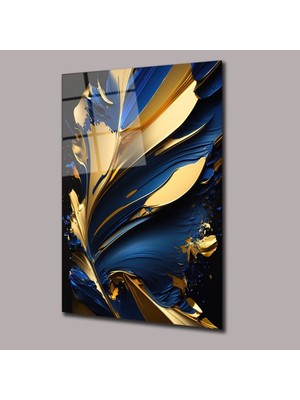 Glassual Art Sarı Mavi Boya Yaprak Desenli Renk Cümbüşü Cam Tablo PCT0676
