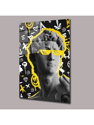 Glassual Art Sarı Gözlüklü Adam Heykeller Cam Tablo PCT0830
