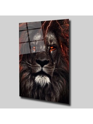Glassual Art Kırmızı Kahve Tonlarında Aslan Hayvanlar Alemi Cam Tablo PCT0308